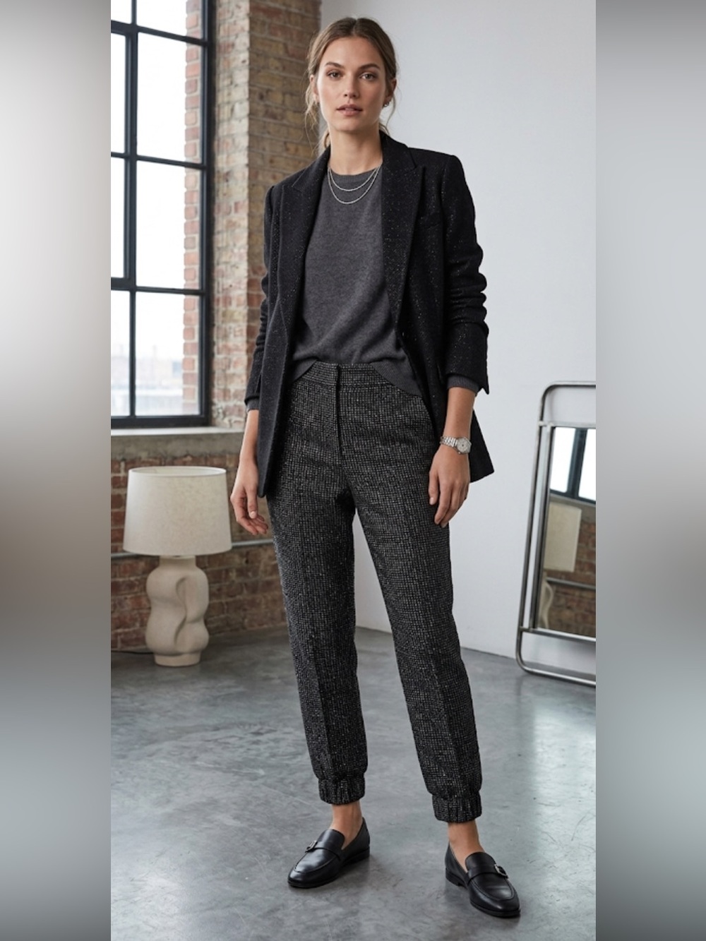 Veronica Beard | Gretta Lurex Tweed Black/Silver Joggers - 4